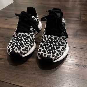 Adidas Black Leopard Print Sneakers- Size 8